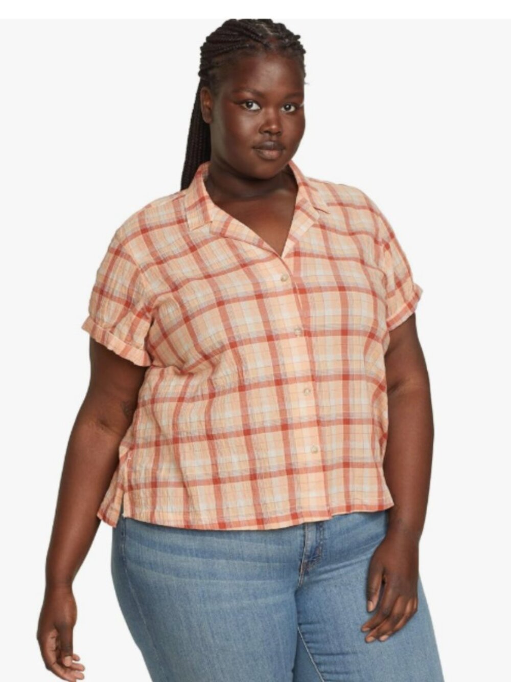 Eddie Bauer Packable Camp Shirt Apricot Plaid 3X NWT